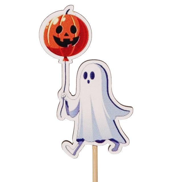 Halloween Ghost With Pumpkin Pick - 50cm